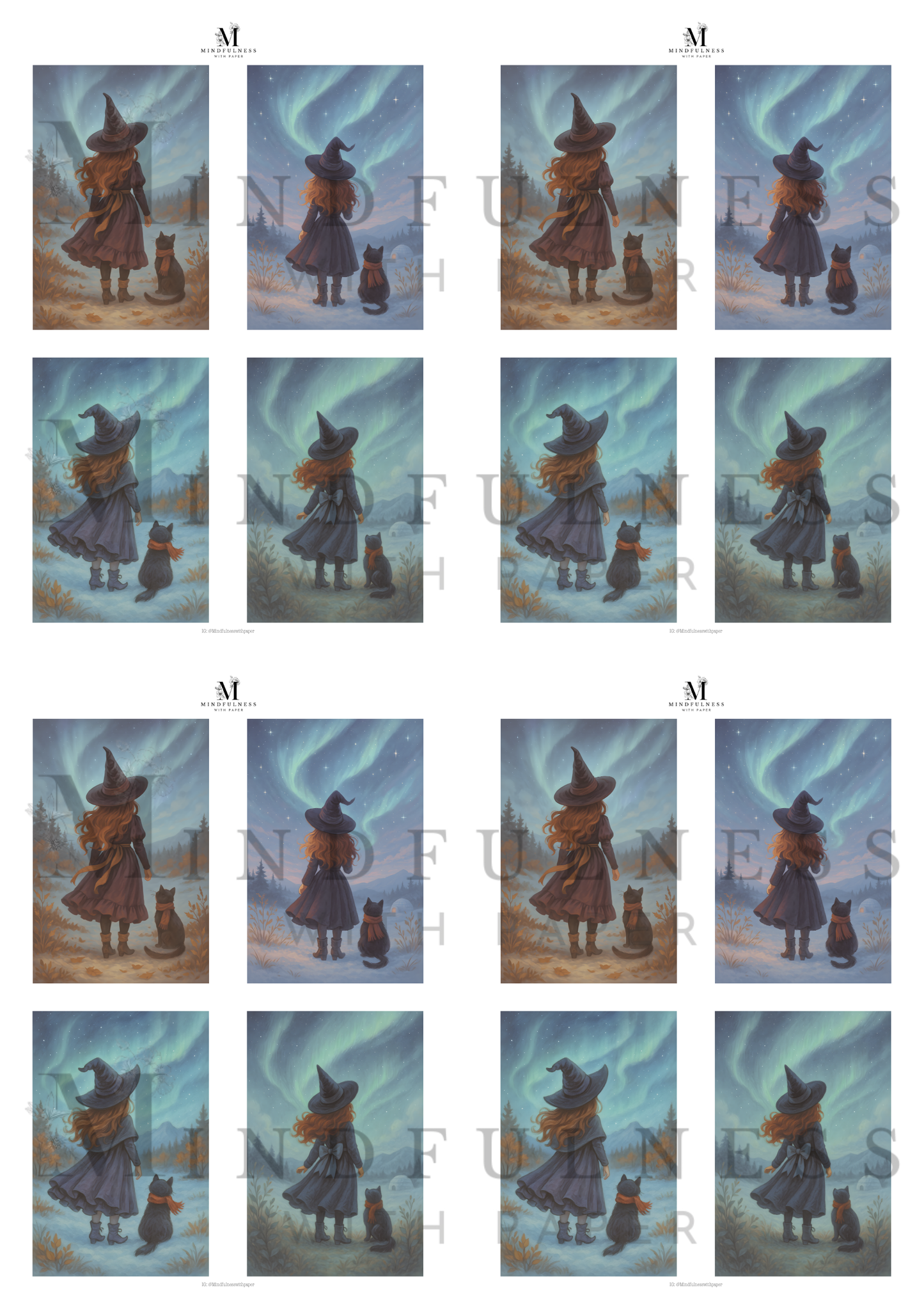 🌌 Digitalt produkt – Nordlys-heksen med katt (Aurora Witch Collection)